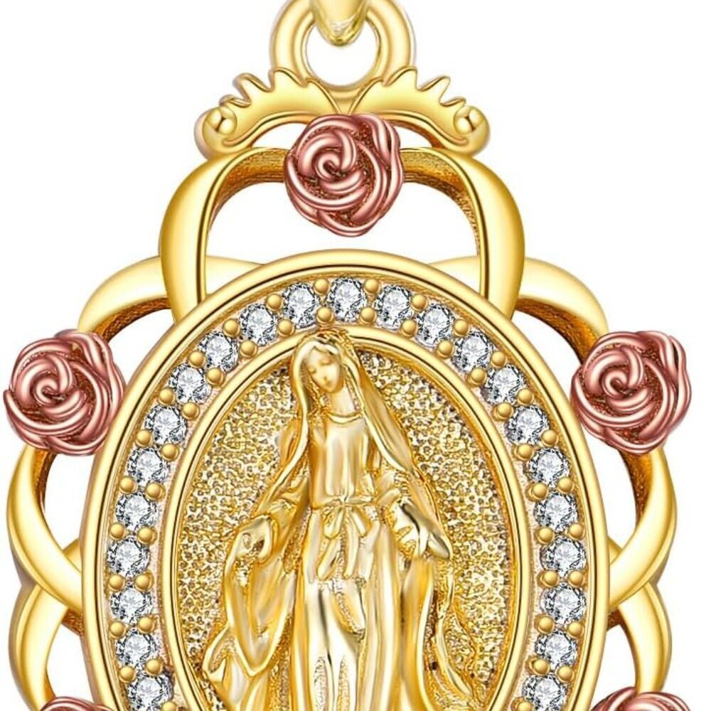 Sterling Silver Religious Necklace Virgin Mary Crucifix Patron Saint Pendant Wom